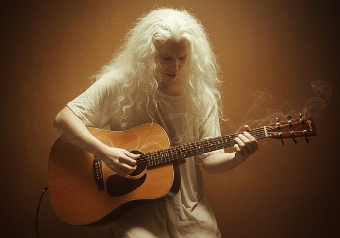 Emotional Ghost Plays Guitar with Long Hair