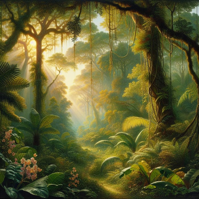 Morning Light in a Lush Jungle: An Impressionist View