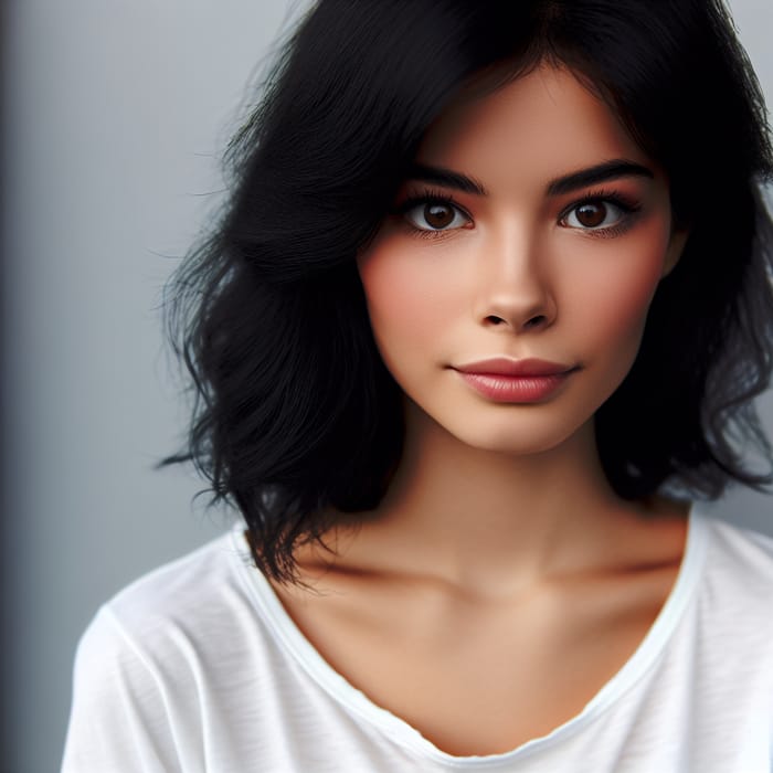 Young Woman with Black Hair and Brown Eyes - Elegant Look