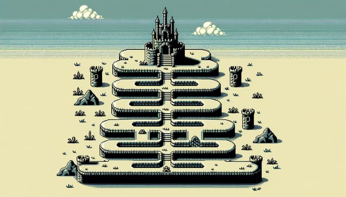 Pixelated Game Map Inspired by Classic Platforms