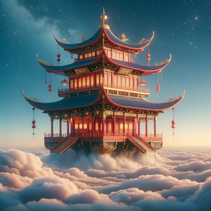 Chinese Celestial Palace Above Clouds | Mystical Scene