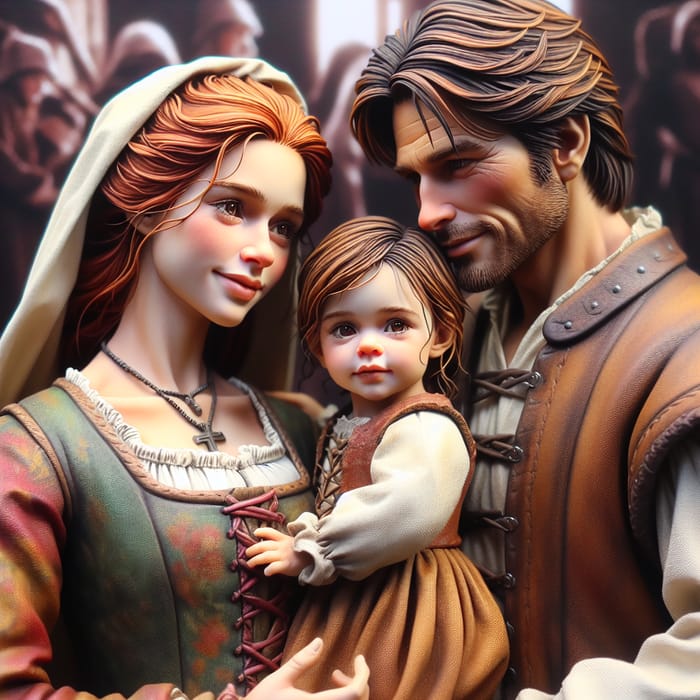 Medieval Family: Redheaded Mother, Brunette Father & Toddler Daughter