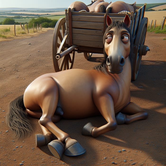 Lazy Horse 3D Image | Whimsical Horse Illustration