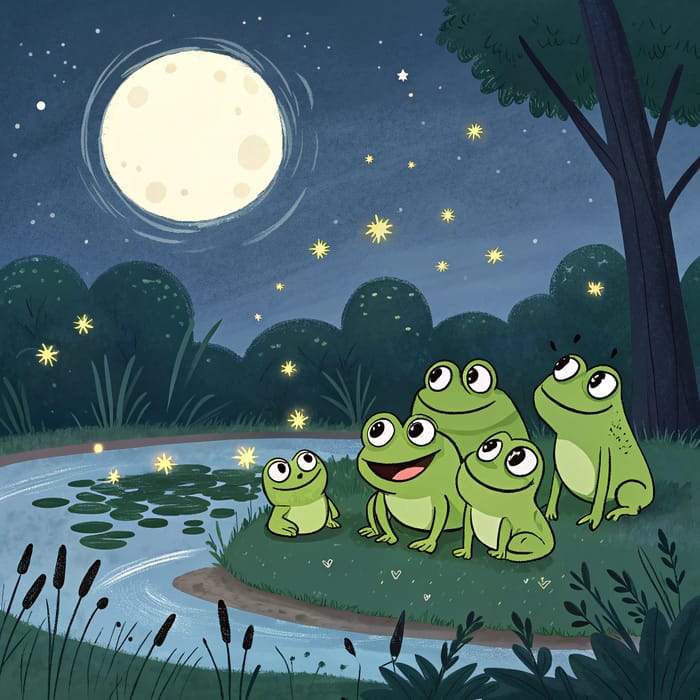 Charming Frogs Under a Moonlit Sky