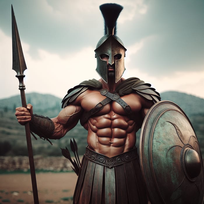 Spartan Warrior with Spear & Helmet