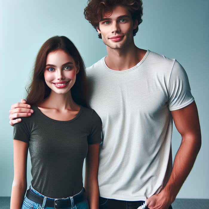 Young Woman with Curly-Haired Man Smiling Together