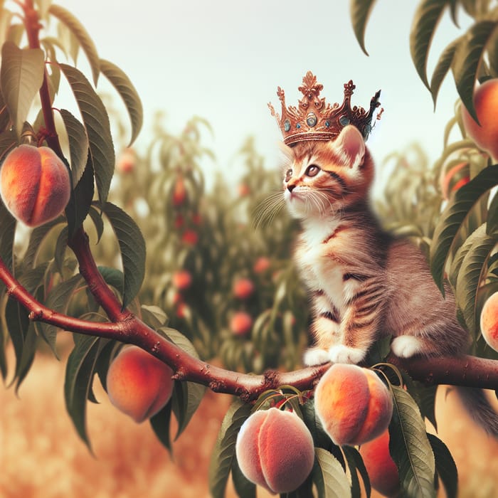 Majestic Kitten on Peach Tree Crowned with Delight