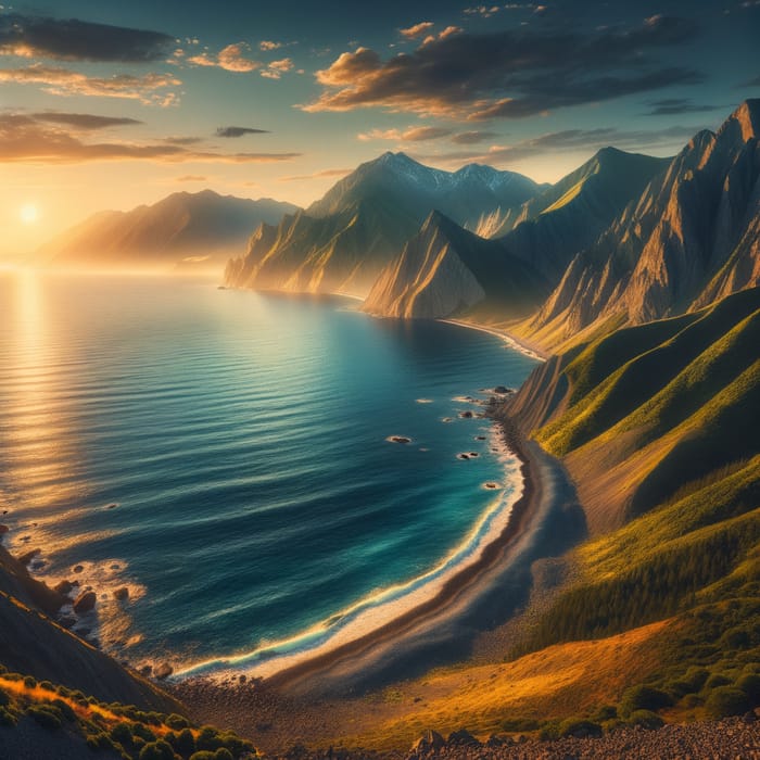 Serene Seas & Majestic Mountains Landscape