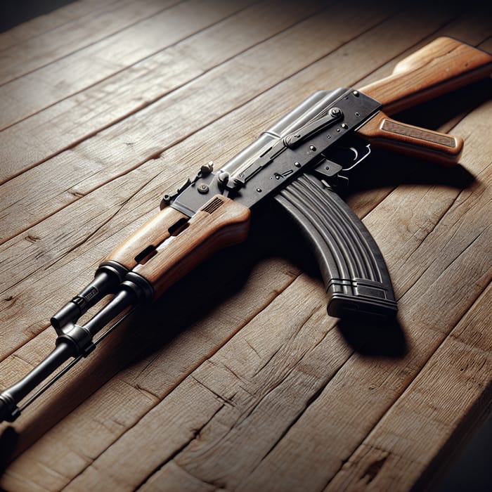 Iconic AK-47 Firearm Display in Rustic Setting