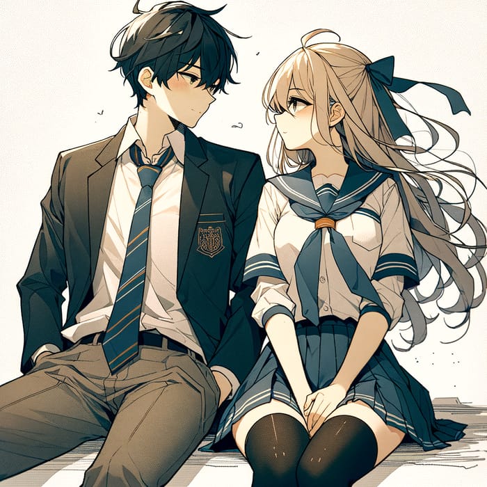 Anime Couple Sitting in School Dress with Romantic Vibe