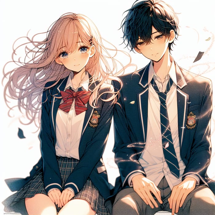 Romantic Anime Couple in School Uniforms