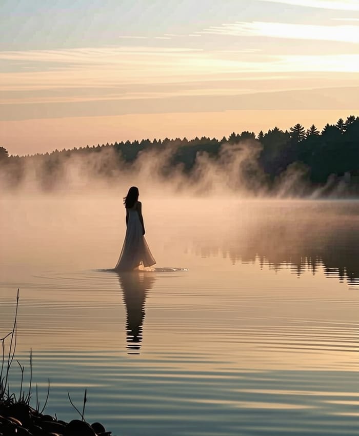 Romantic Lake Scene: Misty Love in Summer