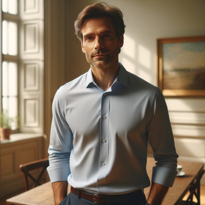 Calm Middle-Aged Man with Coffee in Well-Lit Room