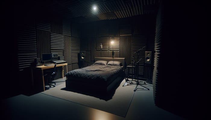 Studio-Ready Dark Room with Central Bed