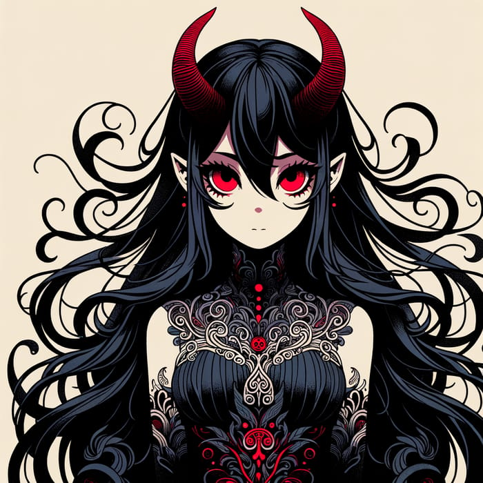 Demon Anime Girl - Gothic Inspired Art of a Crimson-Eyed Animated Character