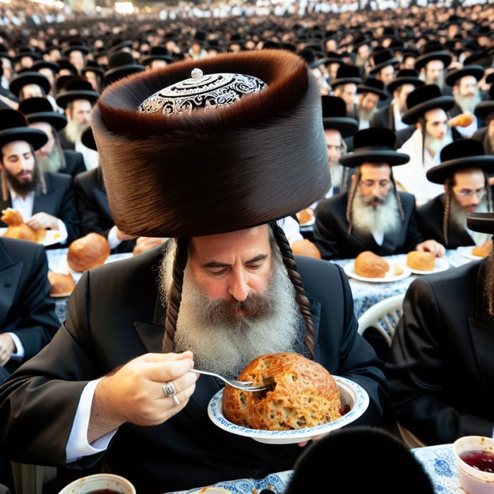 Ultra Hasidic Rabbi Enjoys Kugel with Diverse Congregation