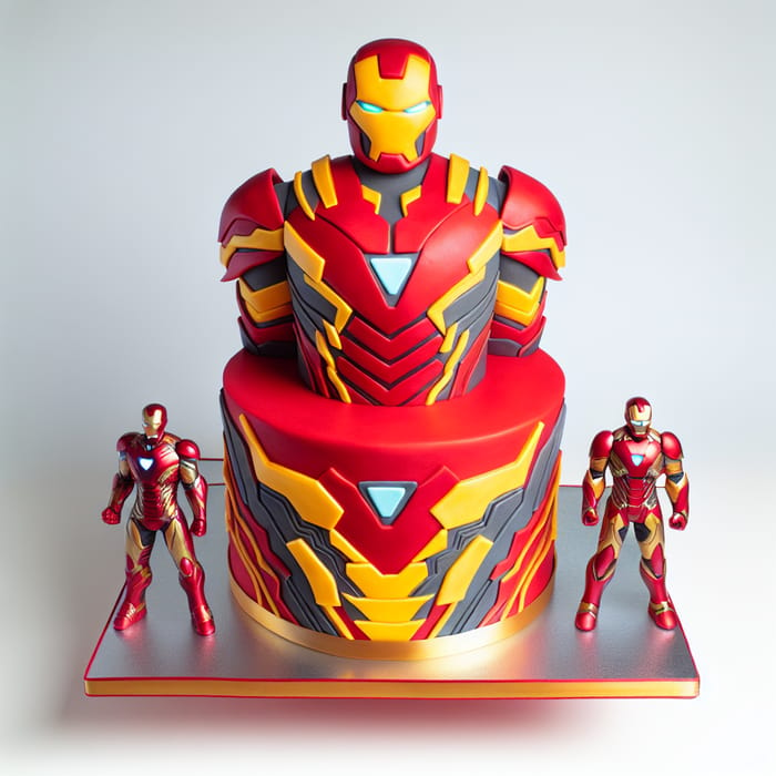 Iron Man Themed Three-Layer Cake for Superheroes