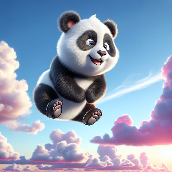 Flying Panda | Levitating in Bright Blue Sky Flying Panda | Levitating in Bright Blue Sky