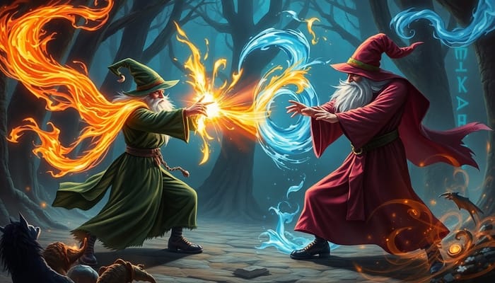 Epic Wizard Battle: Fire vs Water Spells