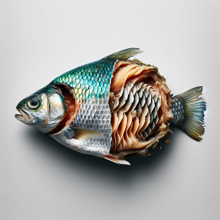 Half Rotten Fish: Decayed vs. Gleaming Scales Half Rotten Fish: Decayed vs. Gleaming Scales
