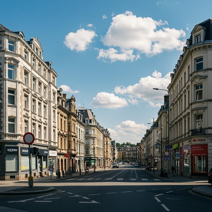 Quiet Daytime City with Street Sign