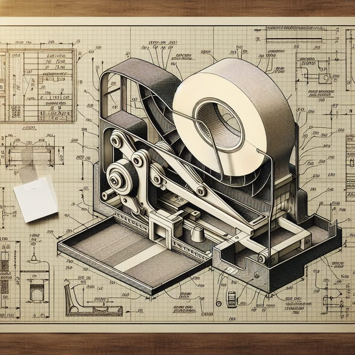 Vintage Tape Dispenser Blueprint with Label