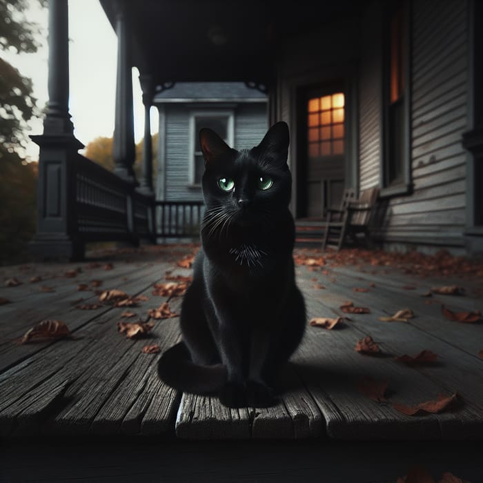 Enchanting Black Cat on a Rustic Porch