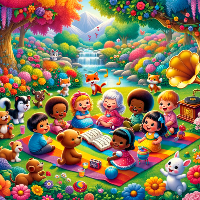 Cheerful Cartoon Joy for Children | Diverse Picnic Fun