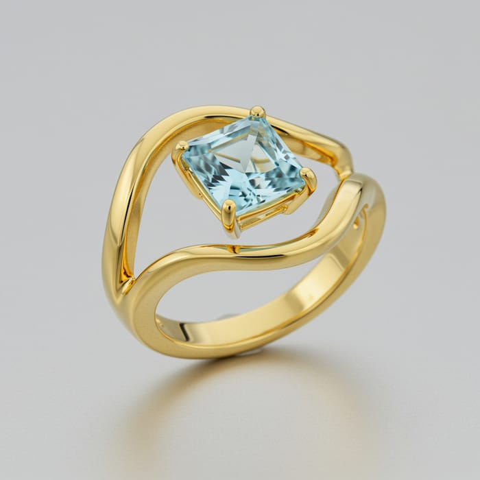 Elegant Gold Ring with Light Blue Gemstone