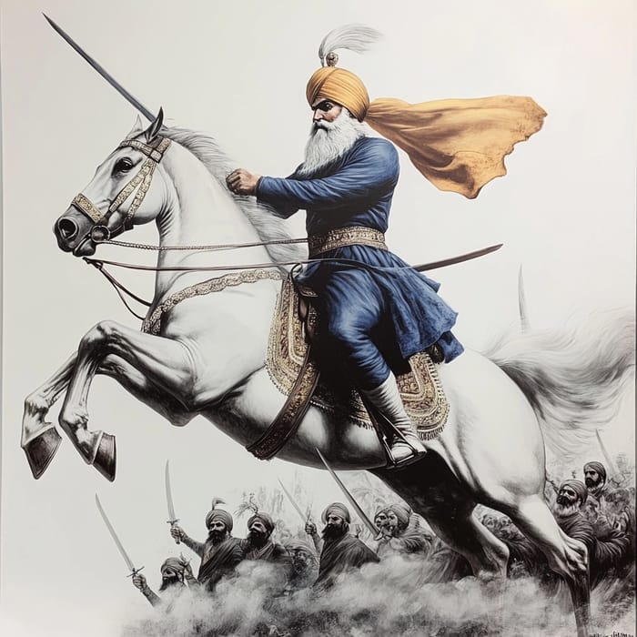 Sikh Warrior on Horse with Sword - Historical Valor