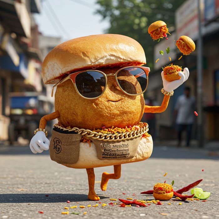 Cool Vada Pav with Sunglasses and Gold Chain Cool Vada Pav with Sunglasses and Gold Chain