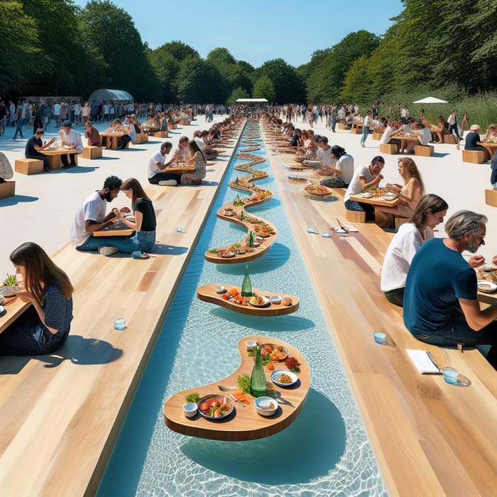 Innovative Meandering Water Channel Food Experience