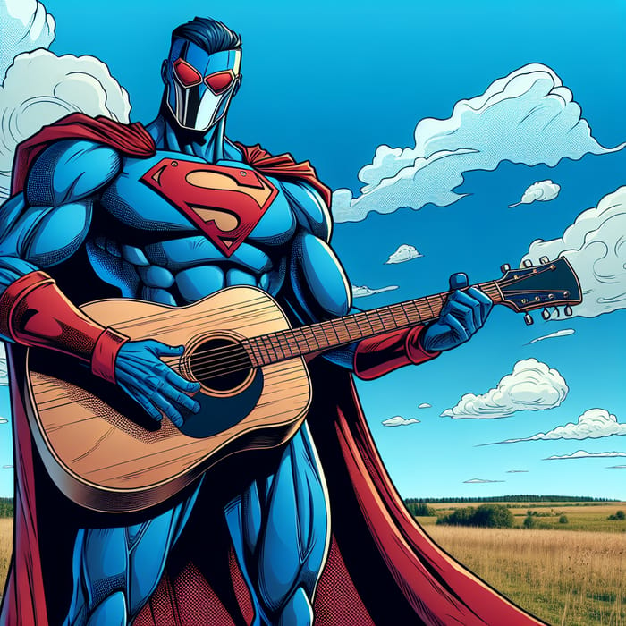 Superman Playing Guitar - Acoustic Performance in Open Field