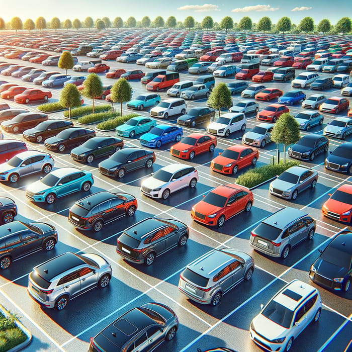 Diverse Array of Colorful Cars in a Commercial Car Park