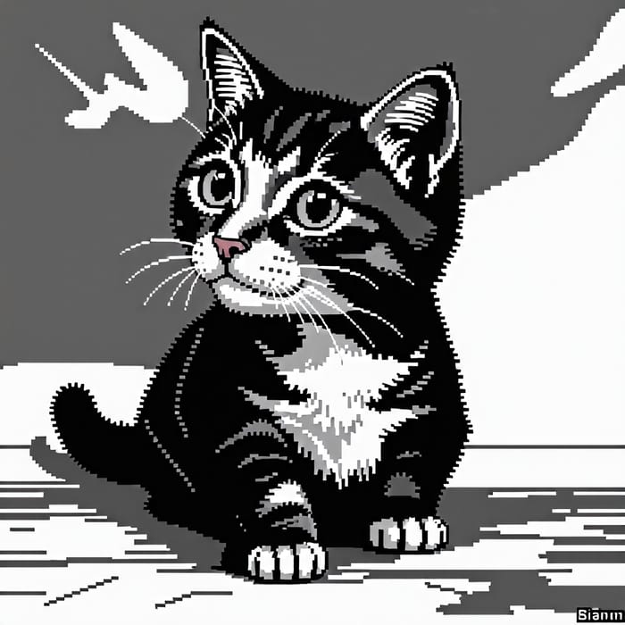 Retro Pixel Art of Cat - Minimalist Design