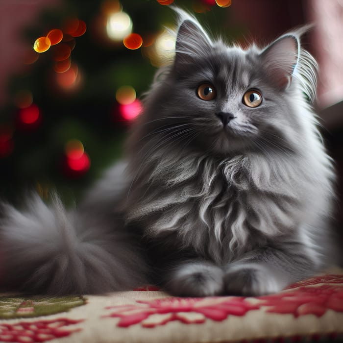 Fluffy Grey Cat with Bushy Tail | Website Name