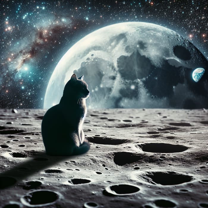 Cat on Moon: A Serene Feline on Celestial Surface