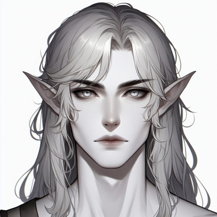 Male Tiefling: Pale Skin, Ash-Gray Hair & Expressive Eyes