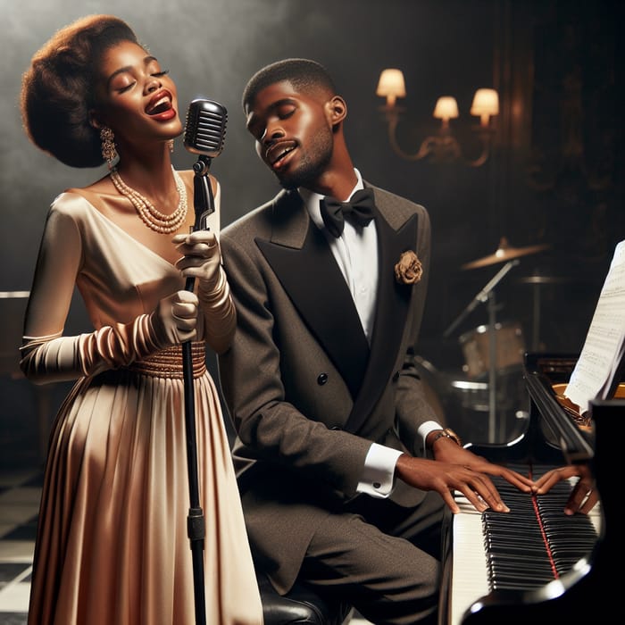 Classy African American Couple Singing Jazz in 1930