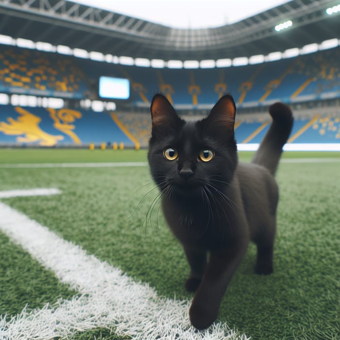 Black Cat on Soccer Field: Graceful Feline in Play