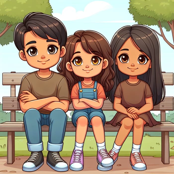 Cartoon Siblings Enjoying a Day in the Park