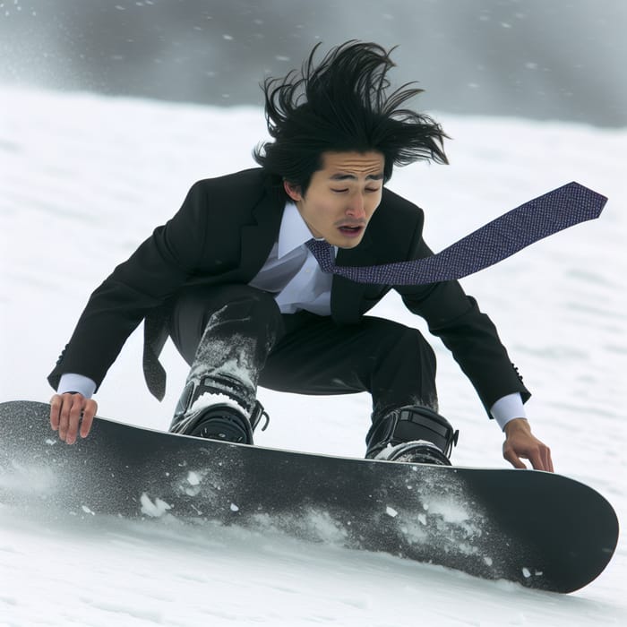 Indian Banker Snowboarding Down Mountain Slope