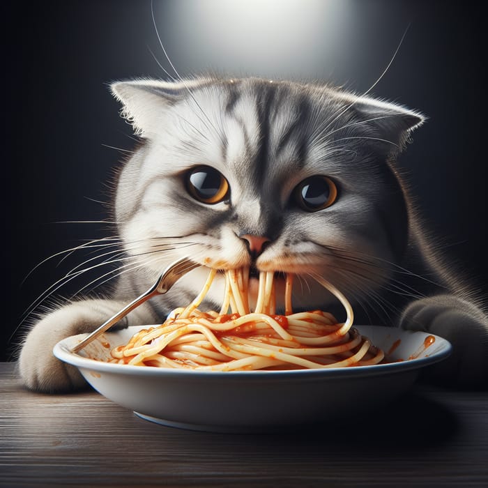 Cat Eating Spaghetti - Funny Feline Spaghetti Noodles