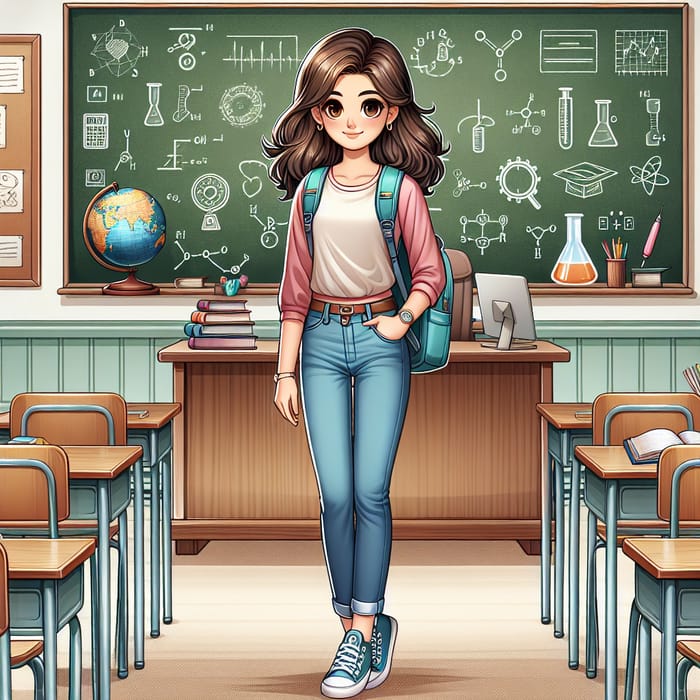 Beautiful Indian Teen Girl in Classroom Illustration