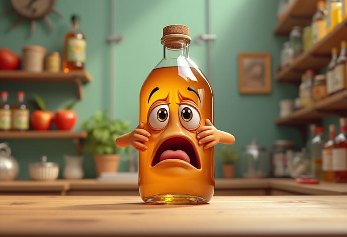 Frustrated Apple Cider Vinegar Character in Pixar Style