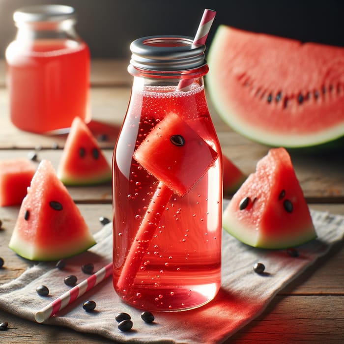 Freshly Squeezed Watermelon Juice in Clear Glass Bottle