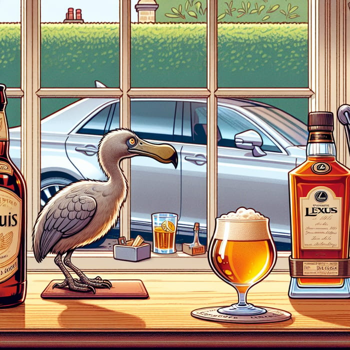 Cartoon Bar Scene: Beer, Bourbon & Dodo Bird Fun