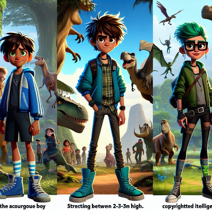 Vibrant Adventure Characters in Prehistoric World