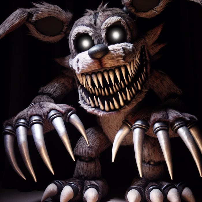 Creepy Stuffed Toy Dog with Menacing Claws and Sharp Teeth