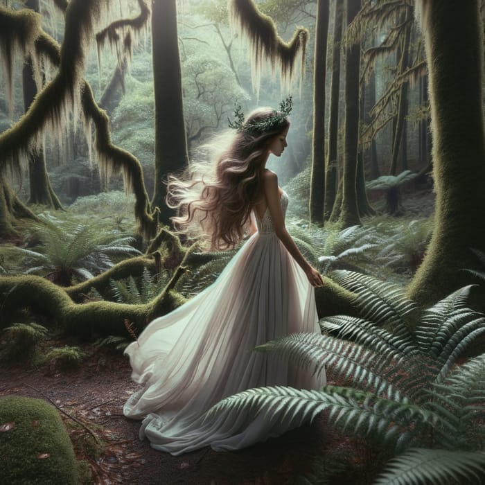 Enchanted Forest: Elegantly Dressed Woman in White